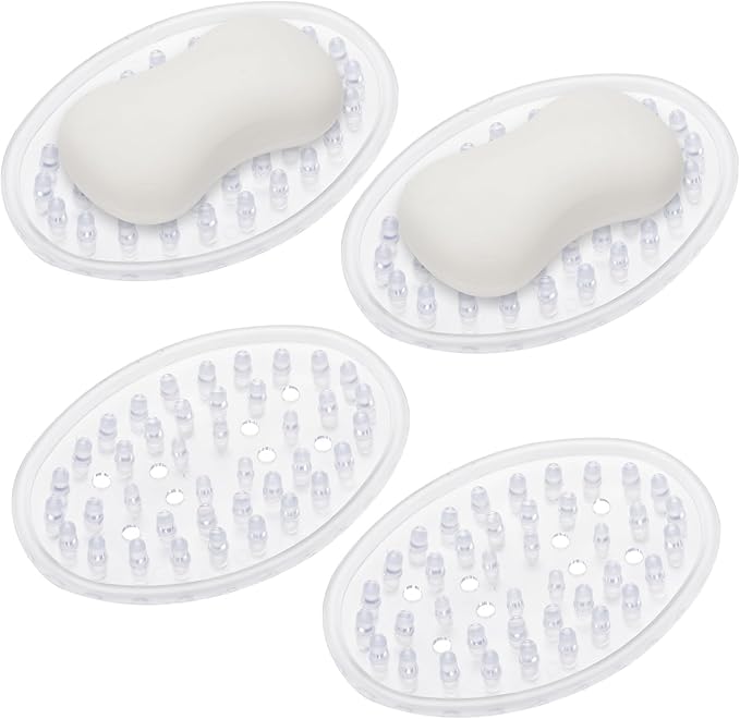 4 Pieces Plastic Soap Dish Clear Bar Holder Tray Self Draining Soap Saver with Holes Soap Container for Bathroom Counter, Kitchen-NeatNest