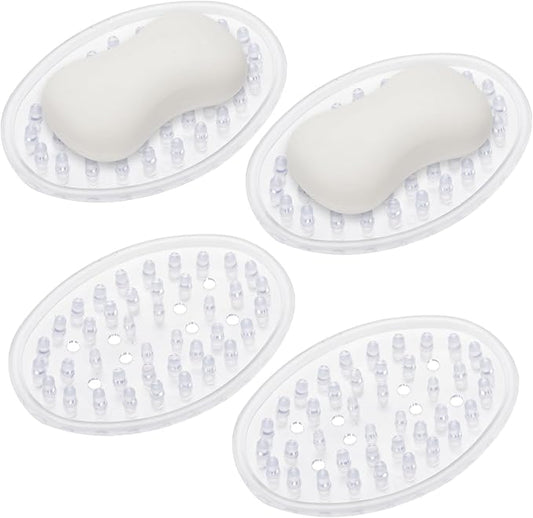 4 Pieces Plastic Soap Dish Clear Bar Holder Tray Self Draining Soap Saver with Holes Soap Container for Bathroom Counter, Kitchen-NeatNest