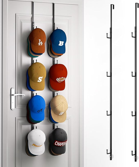 HapiRm Over Door Hat Rack - 2 Packs Hat Organizer with 8 Hooks Design, Hanging Baseball Cap Organizer Storage Holds Up to 40 Caps for Door, Bedroom, Closet (Black)-NeatNest