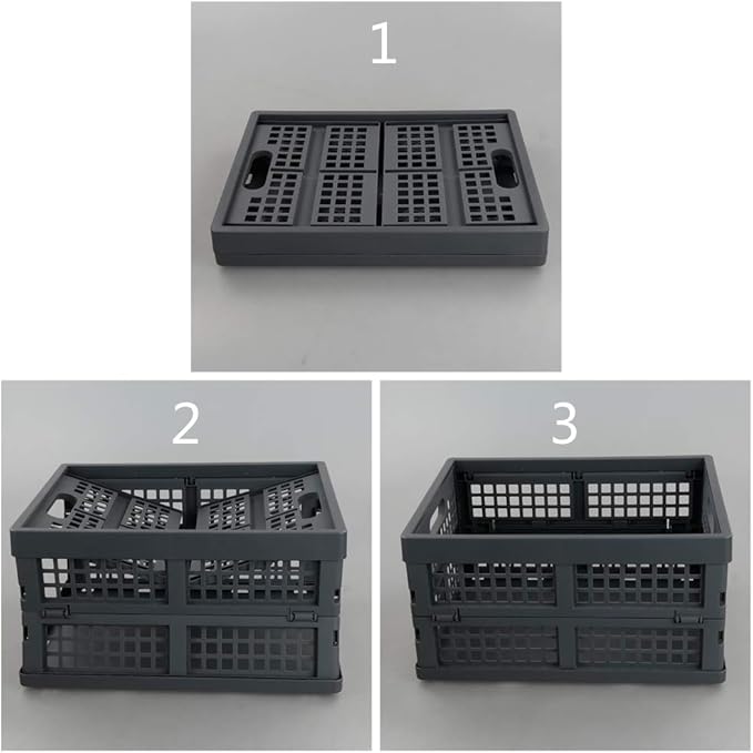 Ggbin 16 Liter Folding Plastic Containers, Grey Plastic Crate, 2 Packs