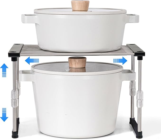 carrotez Expandable Cabinet Organizer, Set of 1 Width & Height-adjustable Kitchen Cabinet Organizer Shelf, Stackable Kitchen Counter Shelf, 11.8~19.6 x 7.8 x 5.9~9" Black-NeatNest