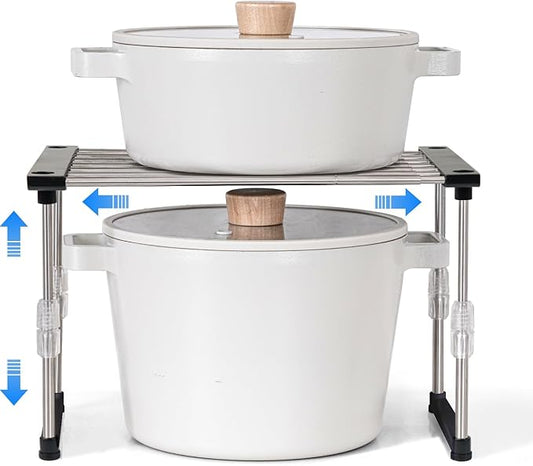 carrotez Expandable Cabinet Organizer, Set of 1 Width & Height-adjustable Kitchen Cabinet Organizer Shelf, Stackable Kitchen Counter Shelf, 11.8~19.6 x 7.8 x 5.9~9" Black-NeatNest