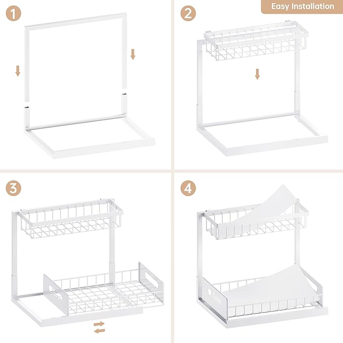 VUSIGN Under Sink Organizer and Storage, Slide Out Cabinet Organizer, Pull Out Sink Shelf for Kitchen Bathroom Laundry, White, 1 Pack-NeatNest