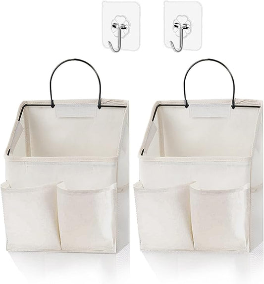 2 Pack Wall Hanging Storage Basket,Wall Hanging Organizer Bags with Pockets, Wall organizer Storage for Dormitory Bathroom Bedroom Kitchen(White-upgraded)-NeatNest
