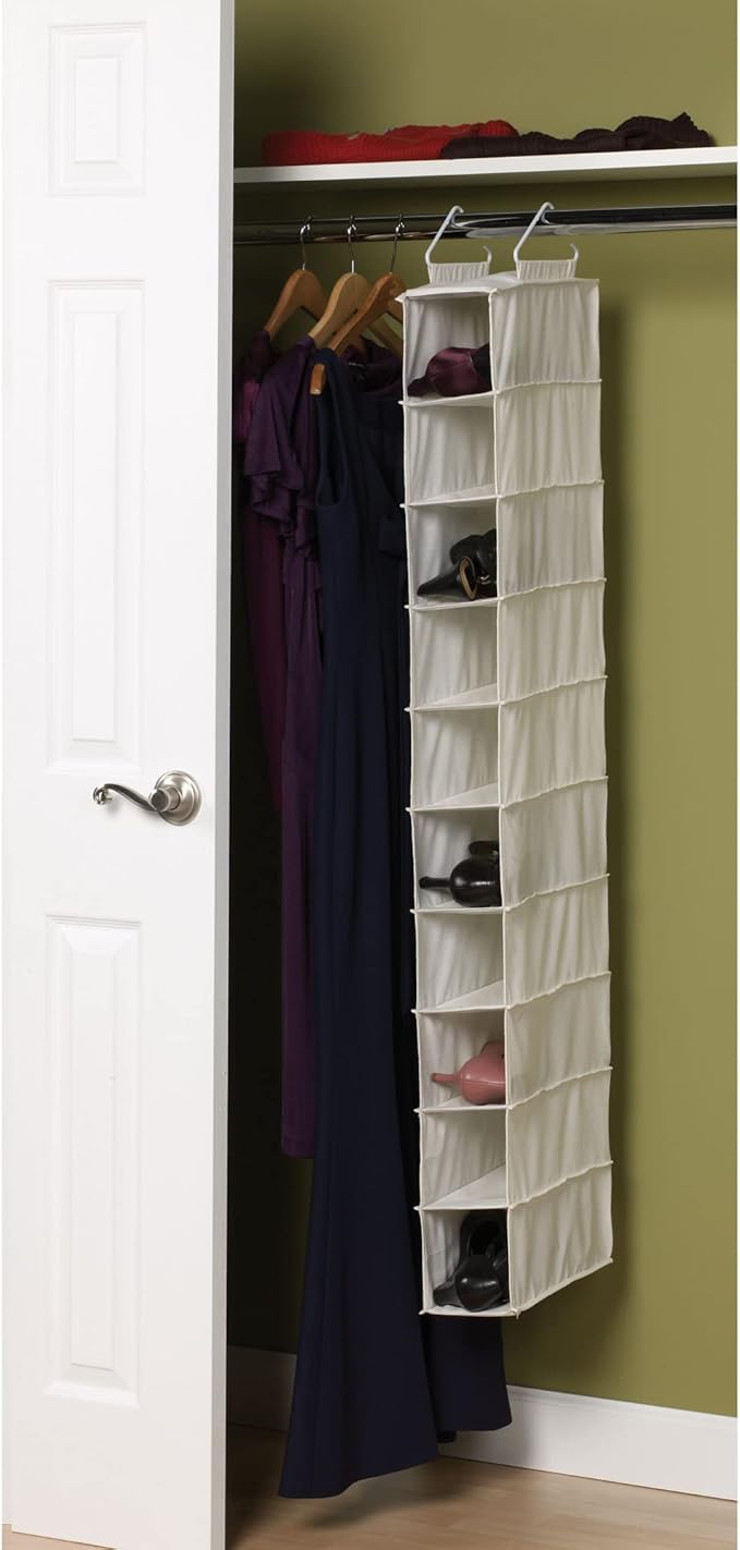 Household Essentials 311322 Hanging Shoe Storage Organizer for Closets |10 Pocket Shelves | Natural Canvas-NeatNest