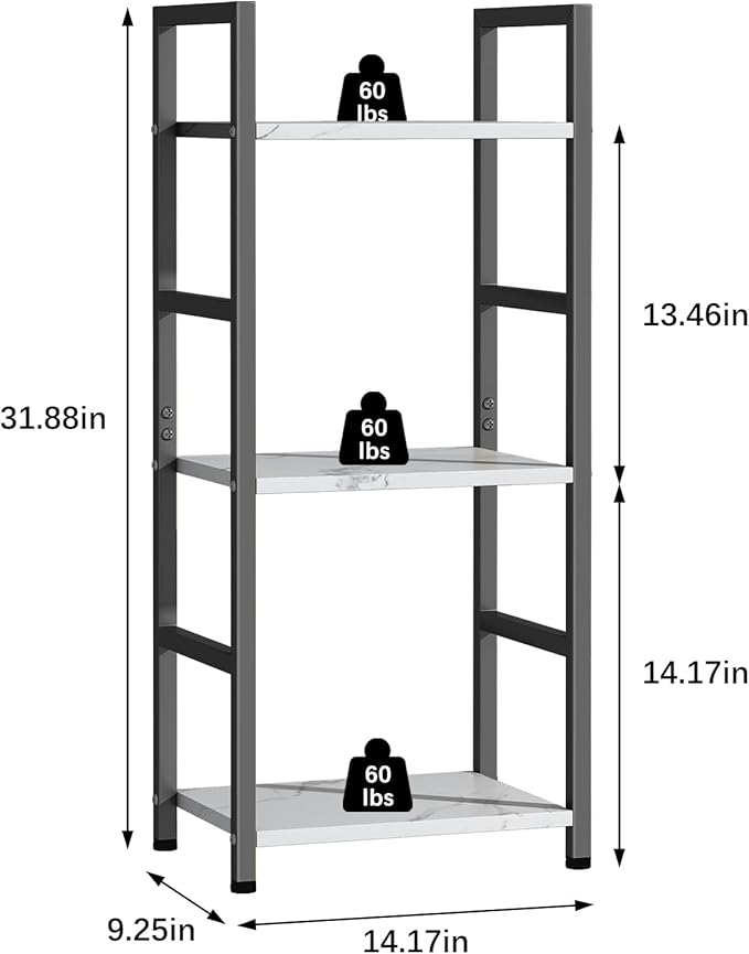 Bookshelf Storage Shelf Bookcase, 3 Tier Industrial Bookcase,Small Book case for Living Room, Bedroom, and Home Office, Easy Assembly Free Combination Multi-Functional Organizer(3 Tier,White Marble)-NeatNest