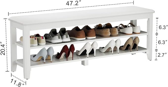 Wood Shoe Rack Bench for Entryway, 2 Tier Shoe Rack for Front Door Entrance, Shoe Bench with Shoe Storage for Entryway, Bedroom, 47.2"-NeatNest