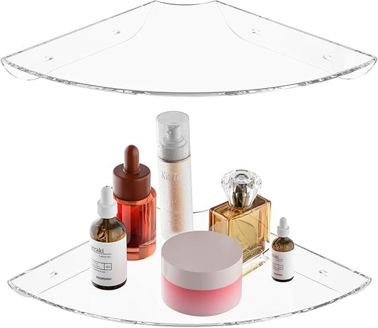 9.5x9.5 Inch Acrylic Corner Floating Shelf Set of 2, Clear Corner Wall Shelf for Home Décor, Speakers, Security Cameras, Toileries, Plants, Figures, Cosmetics, Books