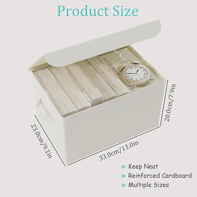 Foldable Storage Bin, Cube Organizer Basket with Flip-Top Lid and 2 Handles, Decorative Boxes for Shelves with Cover for Clothes, Towels, Blanket, 2 Pack, Beige, 13 x 9 x 7.9 In, XSNY12BEM-2-NeatNest