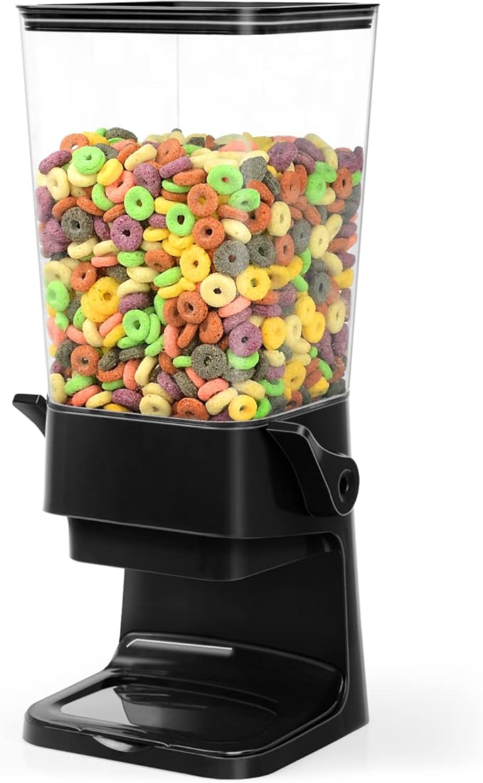 Cereal Dispenser Countertop Dual Dry Food Dispenser Large Cereal Containers Storage Organizer Dispensador De Cereales Candy Machine Rice Dispenser For Snack,Nuts, Granola(Black,1PC)-NeatNest