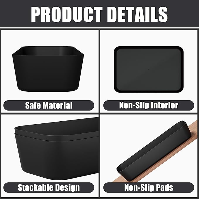 Plastic Drawer Organizers, 10 PCS Drawer Organizer Bins, Bathroom and Vanity Organizer Plastic Tray, Makeup organizer and storage for Makeup, Bedroom, Kitchen Gadgets Utensils and Office (Black)-NeatNest