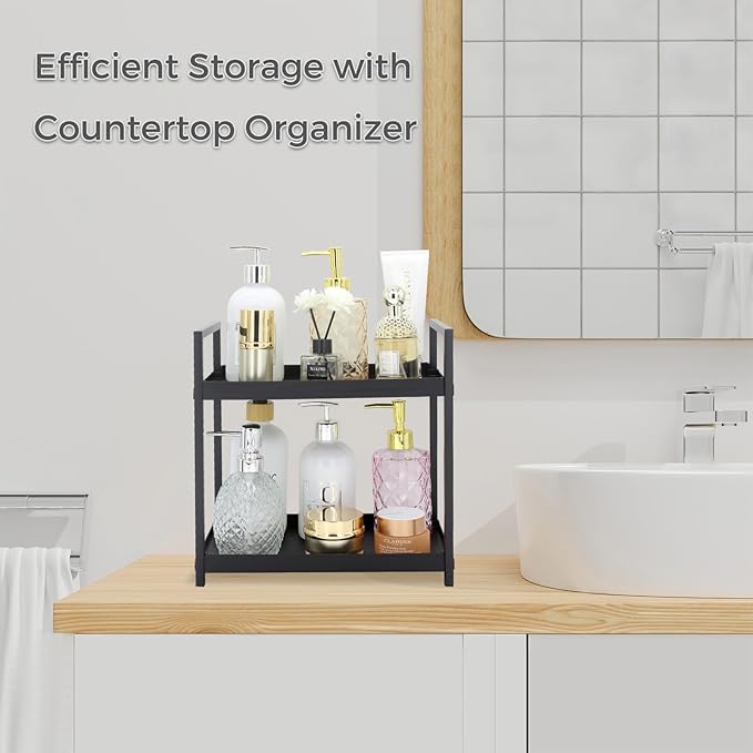 2-Tier Countertop Organizer for Bathroom – Cosmetic Organizer Rack and Storage Shelf for Bedrooms, Offices, Kitchen Counters, and Under Sinks (Black)-NeatNest