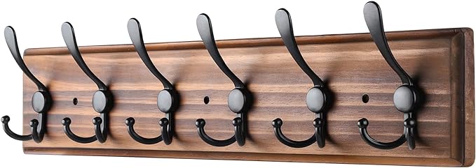 Coat Rack Wall Mount, Wooden Heavy Duty Coat Rack for Wall,6 Triple Coat Hanger Hooks for Hanging Coats,Jacket,Hat,Clothes (Brown, 6 Hooks)-NeatNest