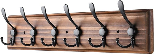 Coat Rack Wall Mount, Wooden Heavy Duty Coat Rack for Wall,6 Triple Coat Hanger Hooks for Hanging Coats,Jacket,Hat,Clothes (Brown, 6 Hooks)-NeatNest