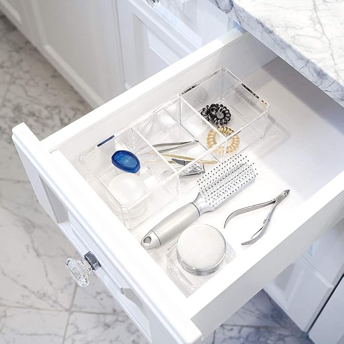 Isaac Jacobs Clear Acrylic 3 Section Organizer- Three Compartment Drawer Tray and Storage Solution for Office, Bathroom, Kitchen, Supplies, and More (Clear)
