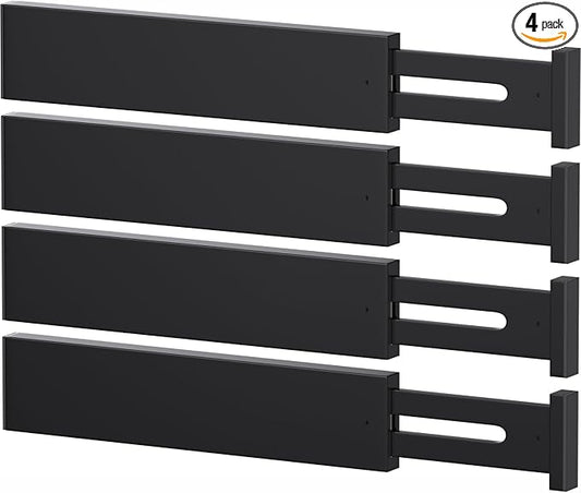 Bamboo Drawer Dividers,17-22" Adjustable Kitchen Drawer Organizer for Clothes,4 Pack Expandable Drawer Organization Separators for Bedroom,Bathroom,Dresser and Office,Black-NeatNest