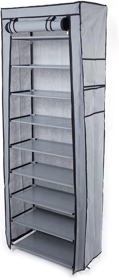 10 Tiers Shoe Rack with Dustproof Cover 27 Pair Shoe Tower Stand Sturdy Shelf Storage Organizer Cabinet Perfect for Bedroom, Closet, Entryway, Dorm Room (Gray)-NeatNest