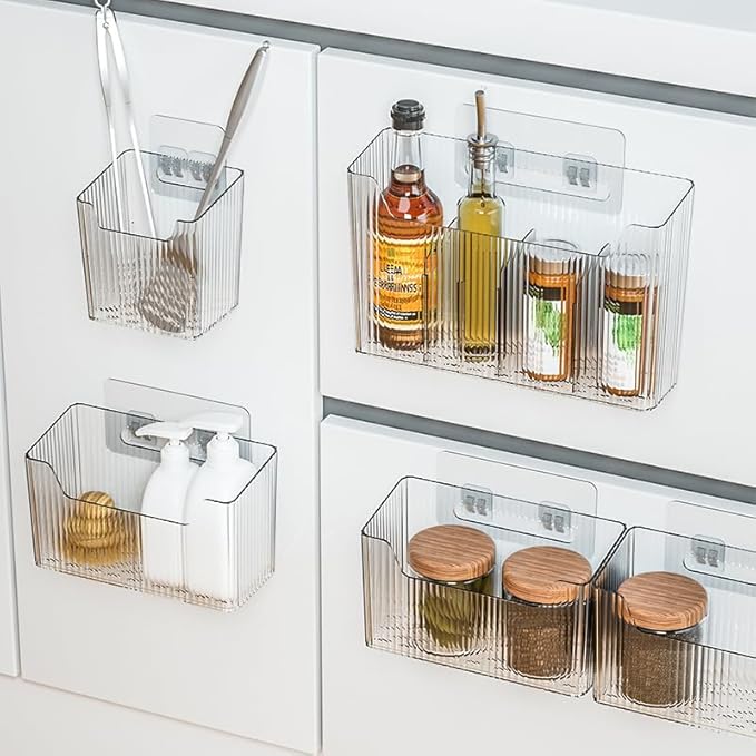 2 Pack Adhesive Cabinet Door Organizer, Storage Bins Lid Organizer Cabinet Wall Mount Pantry Door Caddy Containers for Kitchen Bathroom Countertops-NeatNest