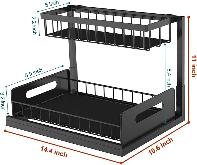 bukfen Under Sink Organizer, Pull Out Cabinet Organizer 2-Tier Slide Out Sliding Shelf Under Cabinet Storage Multi-Use for Under Kitchen Bathroom Sink Organizers and Storage-NeatNest