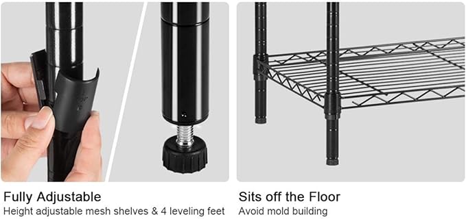 3 Tier Adjustable Storage Shelf Metal Storage Rack Wire Shelving Unit Storage Shelves for Pantry Closet Kitchen Laundry Bathroom (Black3-3-Tier)