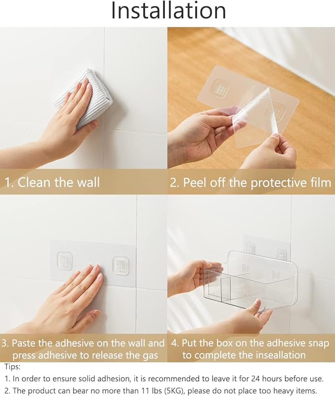 Poeland 2 Pack Wall Mount Storage Organizer, Clear Storage Box Holder Basket with 3 Compartments No Drilling Hang Walls/Doors for Kitchen, Cabinet, Bathroom, Bedroom, Office-NeatNest
