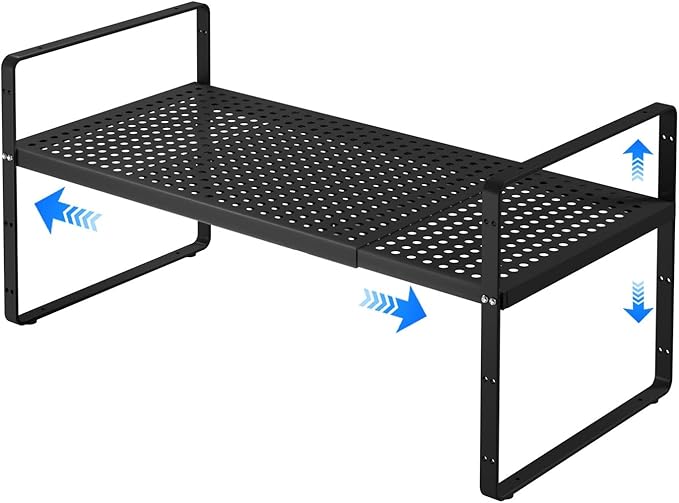 Expandable Cabinet Shelf Organizers, Kitchen Small Stand Rack Organization for Countertop Cupborad Pantry, Black 1 Pack-NeatNest