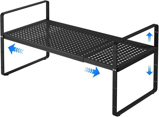 Expandable Cabinet Shelf Organizers, Kitchen Small Stand Rack Organization for Countertop Cupborad Pantry, Black 1 Pack-NeatNest
