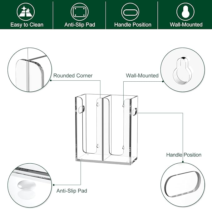 Disposable Coffee Cup Dispenser with Handles, Countertop or Wall Mount Hot/Cold Drink Cup and Lid Holder - Bathroom/Kitchen/Office Acrylic Cup Lid Storage Organizer (2 Compartments, Clear)-NeatNest