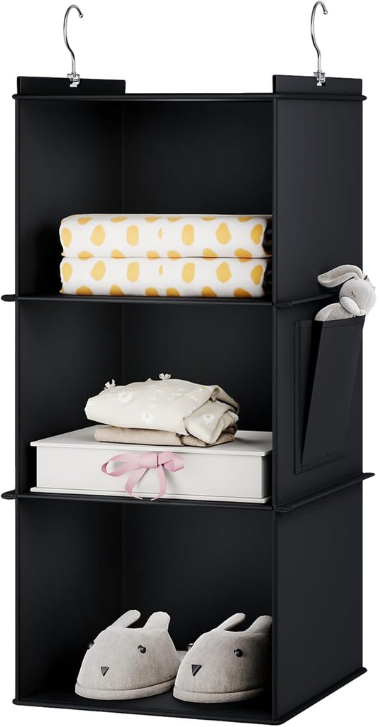 Hanging Closet Organizer, 3-Shelf Closet Hanging Storage Shelves, Black-NeatNest