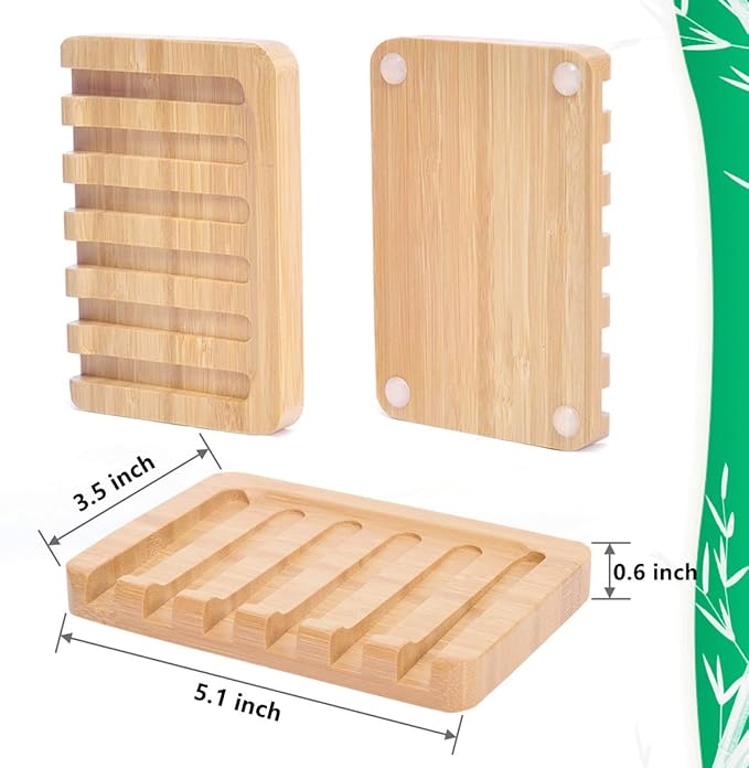3 Pack Bamboo Soap Dish, Bar Soap Holder with Self Draining Tray, Natural Waterfall Drain Soap Saver, Used for Bathroom, Kitchen-NeatNest