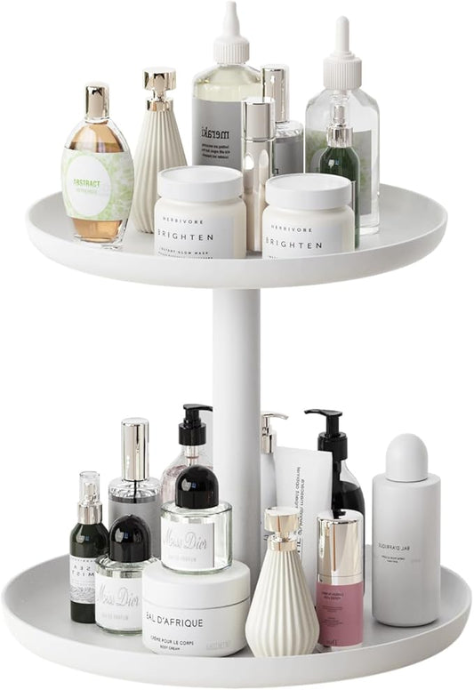 IBERG 2-Tier Metal Lazy Susan Organizer, White, 9"&10" - Modern, Rotating Spice Organizer for Kitchen & Pantry