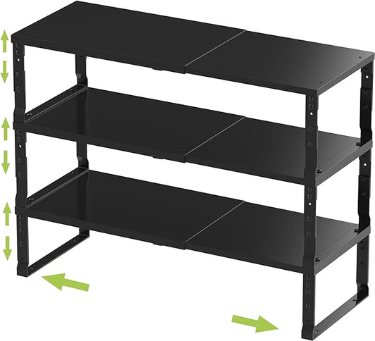 Expandable Stackable Spice Rack Organizer for Kitchen Cabinet,Adjustable Counter Shelf, countertop, Pantry,Cupboard,Bathroom,Bedroom(3Packs/Black/Medium)-NeatNest
