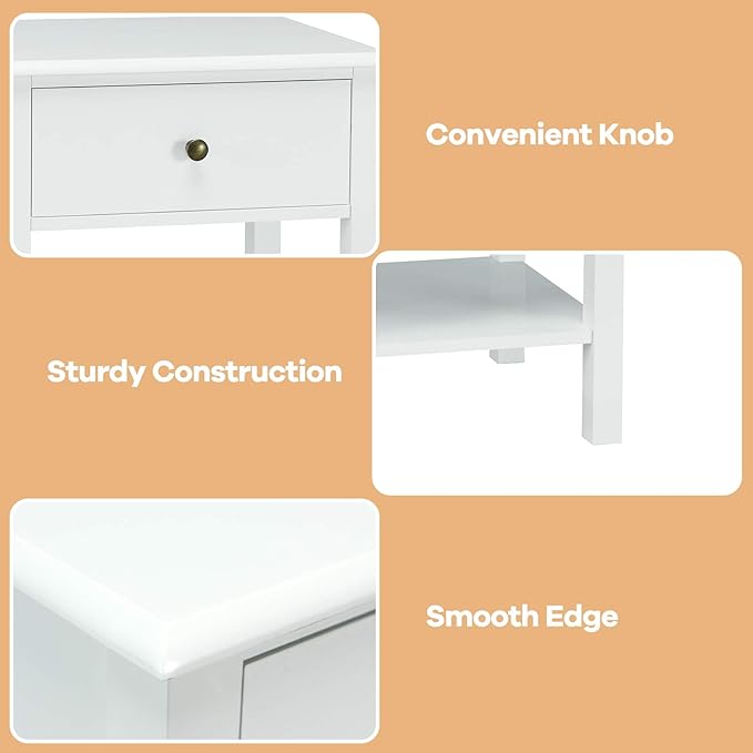 Giantex Nightstand, 2-Tier End Table with Drawer and Open Storage Shelf, Modern Bedside Tables, Wooden Side Table Night Stand for Bedroom, Dorm, Small Spaces, Easy Assembly, White