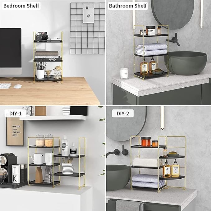 Freestanding Organizer Shelf, 3-Tier Bathroom Countertop Organizer, Makeup Organizer -Corner Storage Shelf, Kitchen Spice Rack,Standing Shelf for Bathroom, Bedroom, Kitchen (Black)-NeatNest