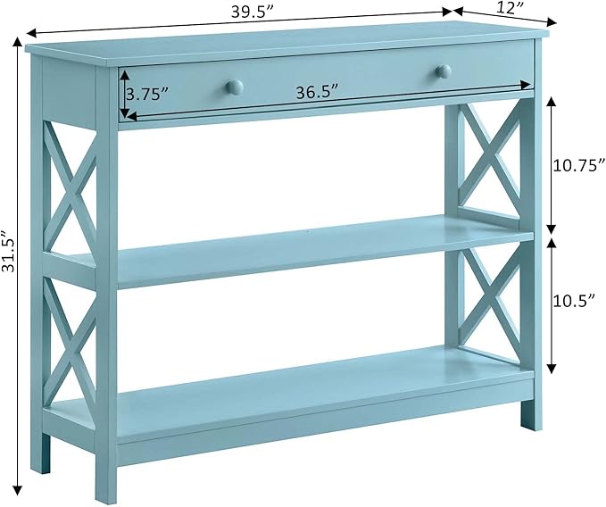 Convenience Concepts Oxford 1-Drawer Console Table 39.5" - Farmhouse Sofa Display with Storage Shelf For Living, Family, & Dining Room, Modern Entryway Hall Table for Kitchen, Bedroom, Sea Foam Blue-NeatNest