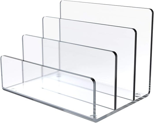 Jucoan Clear Acrylic File Holder, 3 Sections Vertical Desktop Organizer, 9 x 6.5 x 6.5 Inch Office File Sorter Stand Rack for Documents Letter Book