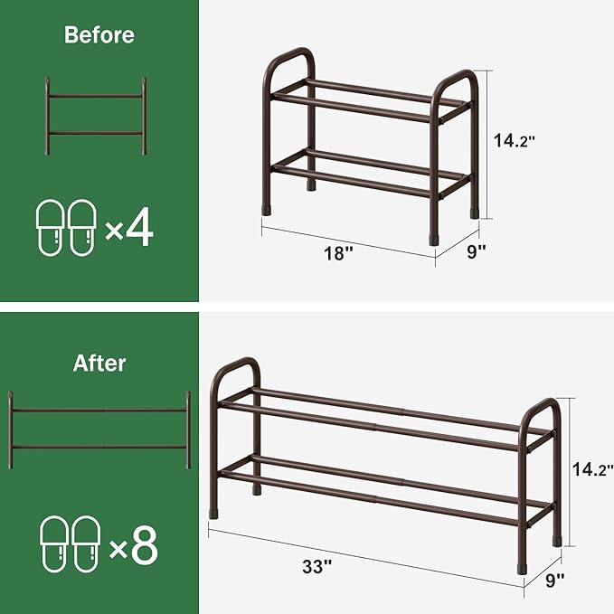Expandable Shoe Rack, 2-Tier Shoe Shelf for Closet, Adjustable Length Shoe Shelf Storage Organizer, Standing Shoe Rack for Entryway-NeatNest
