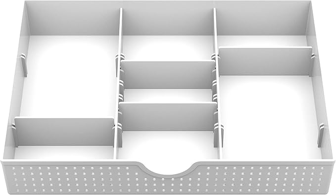 CAXXA 3 Slot Drawer Organizer with 4 Adjustable Dividers - Drawer Storage 7 Compartments Junk Drawer Organizer for Office Desk Supplies and Accessories, White-NeatNest