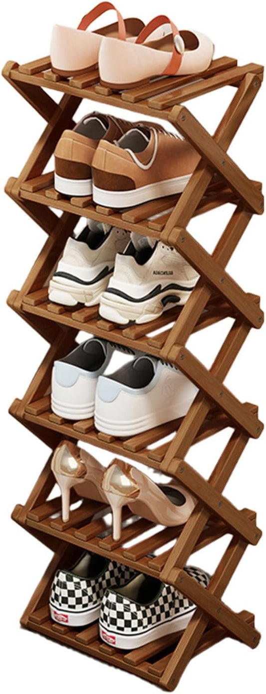 YYW Bamboo Shoe Rack for Entryway, Free Standing Shoe Racks Shelf Closet, Widen Foldable Vertical Shoe Storage Organizer for Living Room-NeatNest