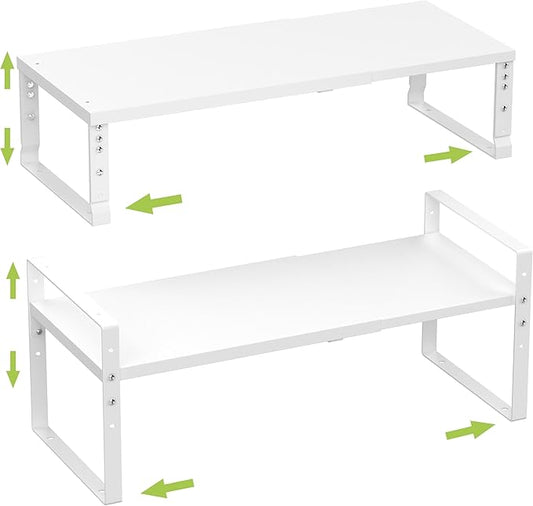 Expandable,Stackable Spice Rack,Seasoning Organizer and Storage,Spices Jar Racks for Cabinet,Countertop, Metal Pantry, Cupboard,Laundry Storages,Heavy Duty(2 PACKS/LARGE/WHITE)-NeatNest