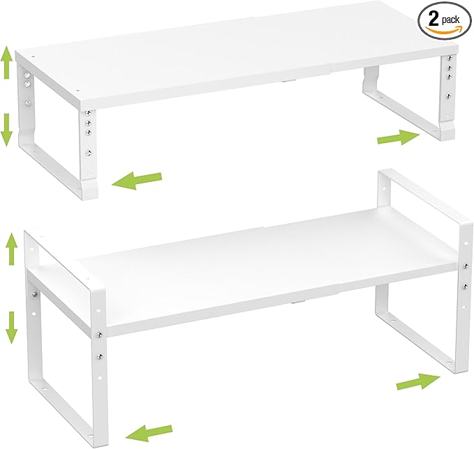Expandable,Stackable Spice Rack,Seasoning Organizer and Storage,Spices Jar Racks for Cabinet,Countertop, Metal Pantry, Cupboard,Laundry Storages,Heavy Duty(2 Packs/Medium/White)-NeatNest