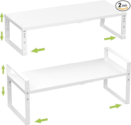 Expandable,Stackable Spice Rack,Seasoning Organizer and Storage,Spices Jar Racks for Cabinet,Countertop, Metal Pantry, Cupboard,Laundry Storages,Heavy Duty(2 Packs/Medium/White)-NeatNest
