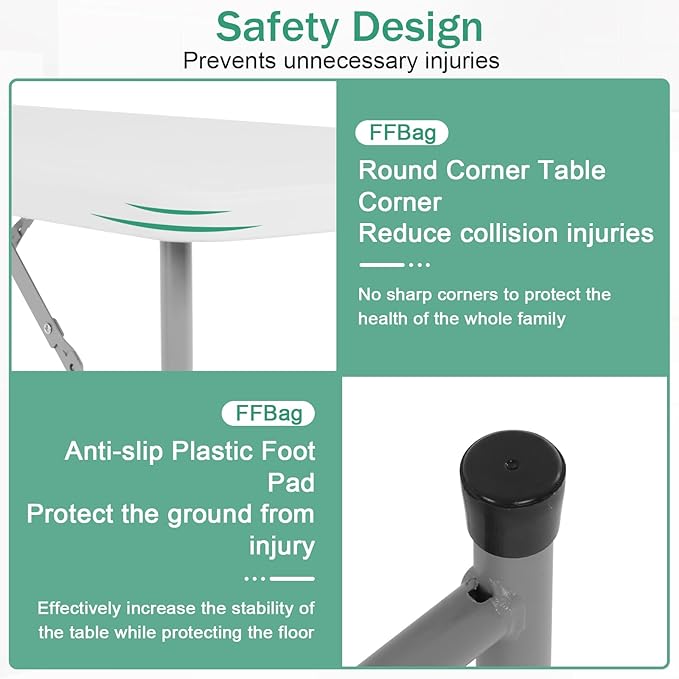 Folding Table, 4 FT Heavy Duty Plastic Foldable Table with Carrying Handle, Adjustable Height Portable Party Tables for Garden Party Picnic Camping BBQ Dining Kitchen Wedding Market Events-NeatNest