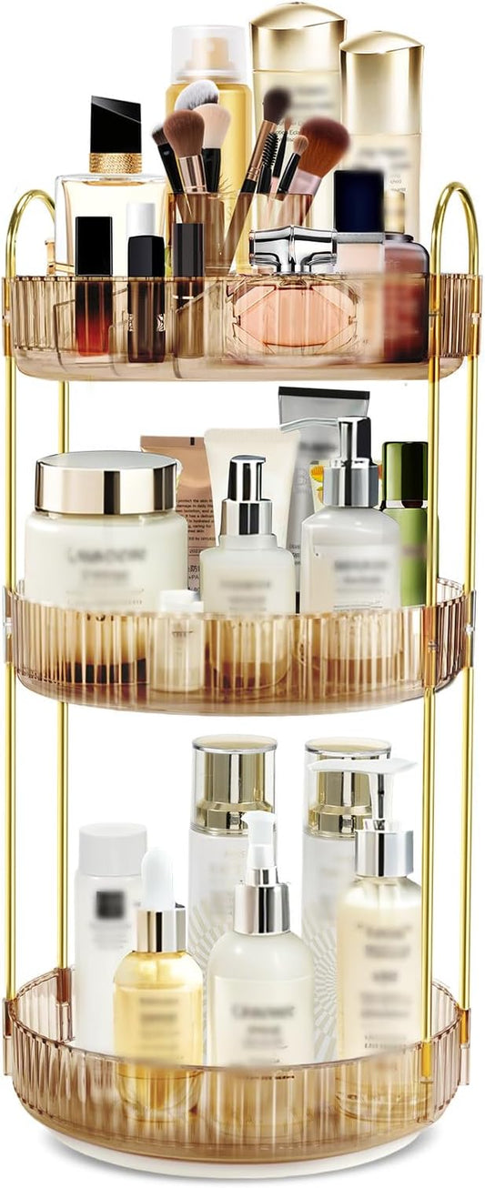 360 Rotating Makeup Organizer for Vanity,3 Tier Large Capacity Skincare Organizers,Bathroom Counter Organizer, transparent Spinning Perfume Organizer & Vanity Organizer (NEW-GOLD, 3 Tier)-NeatNest