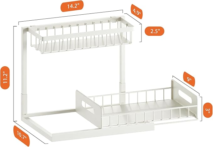 VUSIGN Under Sink Organizer, 2 Tier Pull Out Bathroom Cabinet Organizer, Under Kitchen Sink Organizers and Storage, Under Sink Shelf,2 Pack, White-NeatNest