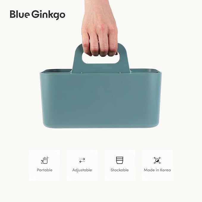 BLUE GINKGO Stackable Organizer Caddy – Korean-Made Portable Tote for Bathroom, Office, Crafts, or School Supplies (Rectangle, Green)-NeatNest