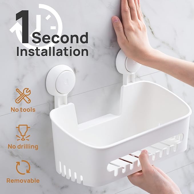 LEVERLOC Shower Caddy Suction Cup 2 Pack, Shower Organizer Removable Bathroom Shelf, Storage Suction Powerful Max Hold 22lbs Bathroom Caddy Waterproof Holder, White-NeatNest