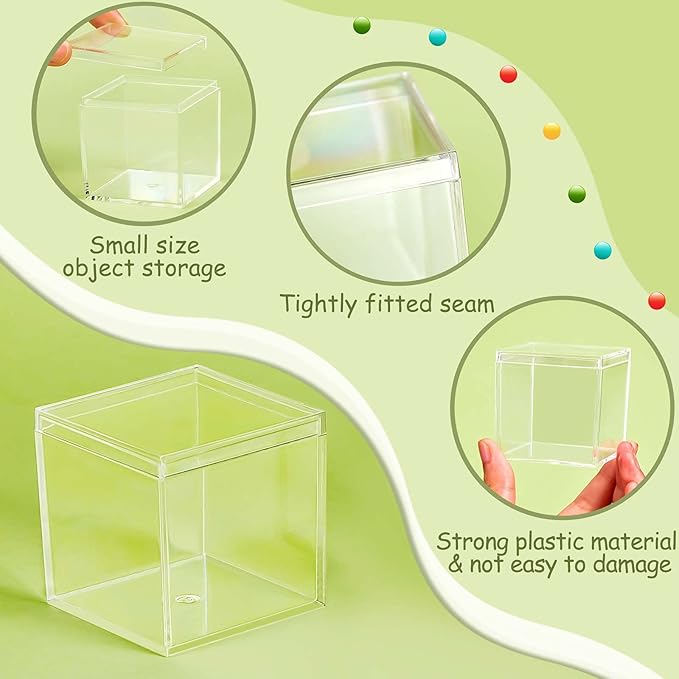 Blulu 8 Pieces Clear Acrylic Plastic Jewelry Box Mini Storage Box Mini Cube Containers with Lids for Candy Pill and Tiny Jewelry(Square,2.2 x 2.2 x 2.2 Inch)-NeatNest