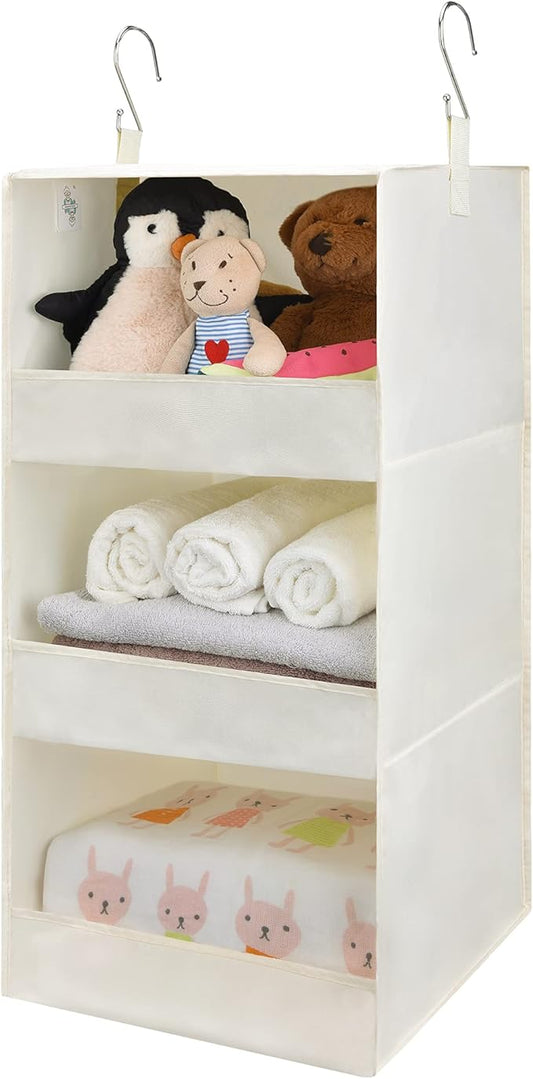 GRANNY SAYS 3-Shelf Hanging Organizer, Foldable Hanging Closet Storage, Hanging Shelves for Wardrobes & RV Closet, Beige, 29 ½" H X 12" W X 12" D, 1-Pack-NeatNest