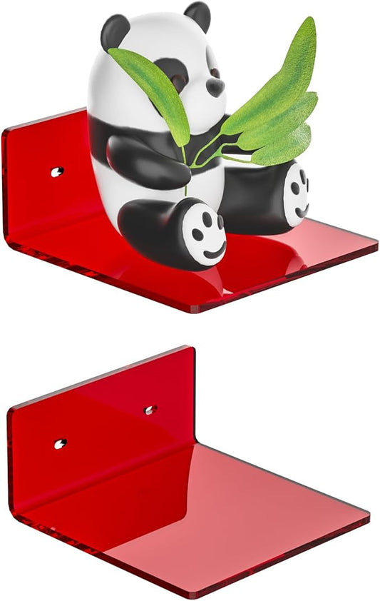 6 Inches Acrylic Small Wall Shelves, Red Floating Shelf for Wall Mounting, Acrylic Display Ledges for Funko Pop Figures, Home Décor, Living Room, Gaming Room, Plants, 2 Pack-NeatNest